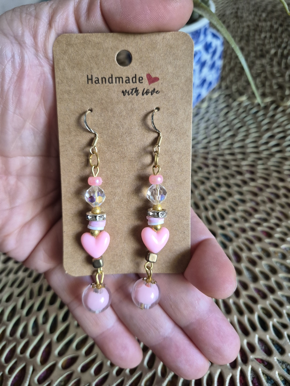 Handmade Pink Heart Drop Earrings - Stylish Women's Jewelry